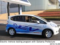 Takanobu Ito President and CEO of Honda, Kiyoshi Ueda Governor of Saitama Prefecture riding EV testing vehicle
