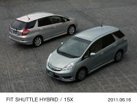 pictured front to back are FIT SHUTTLE HYBRID (body color: Green Opal Metallic), 15X (body color: Alabaster Silver Metallic) manufacturer's optional vehicle