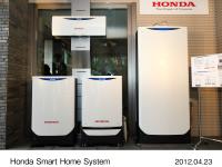 HSHS devices (Clockwise from top: Smart e Mix Manager, hot water supply tank, household gas-engine cogeneration unit, home battery unit)