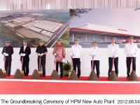 The Groundbreaking Ceremony of HPM New Auto Plant (From left, Mr. Ade Swara, Karawang Mayor / Mr. Yoshinori Katori, Japan Ambassador / Mr. Deddy Saleh,　Director General of Foreign Trade, Ministry of Trade / Mr. Budi Darmadi, Directorate General of Indonesian Industry / Mr. Takanobu Ito, President and CEO of Honda Motor Co., Ltd. / Mr. Hiroshi Kobayashi, Chief Operating Officer Regional Operations (Asia & Oceania) of  Honda Motor Co., Ltd. / Mr. Tomoki Uchida, President Director of P.T. Honda Prospect Motor )