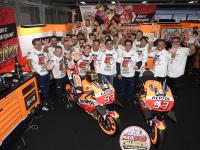 Marc Marquez and Takahiro Hachigo, Honda CEO celebrate their title