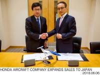 Mr. Michimasa Fujino, CEO of Honda Aircraft Company, and Mr. Gentaro Toya, President & CEO of Marubeni Aerospace