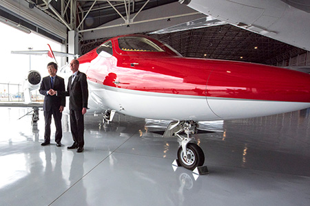 Mr. Michimasa Fujino, CEO of Honda Aircraft Company, and Mr. Patrick Hersent, CEO of Wijet, at today's signing of a Memorandum of Understanding (MoU) for multiple HondaJets to upgrade the Wijet fleet.