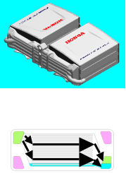 Previous stack layout (hydrogen and water flow horizontally)