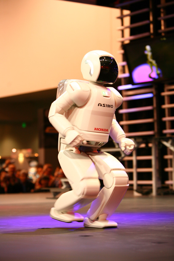 A breakthrough version of Honda's humanoid robot ASIMO made its North American debut today at the Consumer Electronics Show (CES) in Las Vegas, Nev. The latest ASIMO incorporates several significant technological advancements including a streamlined new design, even more fluid and quick movements and the ability to run at nearly 4 mph.