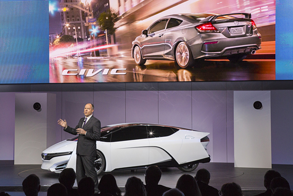 Mike Accavitti Senior Vice President of Auto Operations, American Honda Motor Co., Inc. introduces the Honda FCEV Concept at the 2013 Los Angeles Auto Show, November 20, 2013.