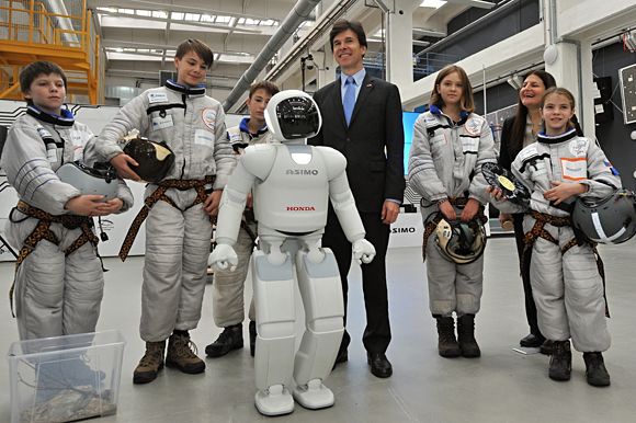 ASIMO visits the Techmania Science Centre in Plzen, Czech Republic