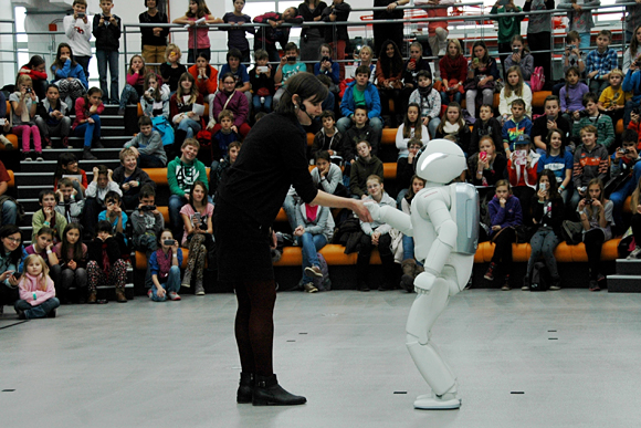 ASIMO visits the Techmania Science Centre in Plzen, Czech Republic