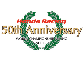 A logo commemorating the 50th anniversary of Honda's participation in the WGP is attached to the machines and to the uniforms of the riders in each race.