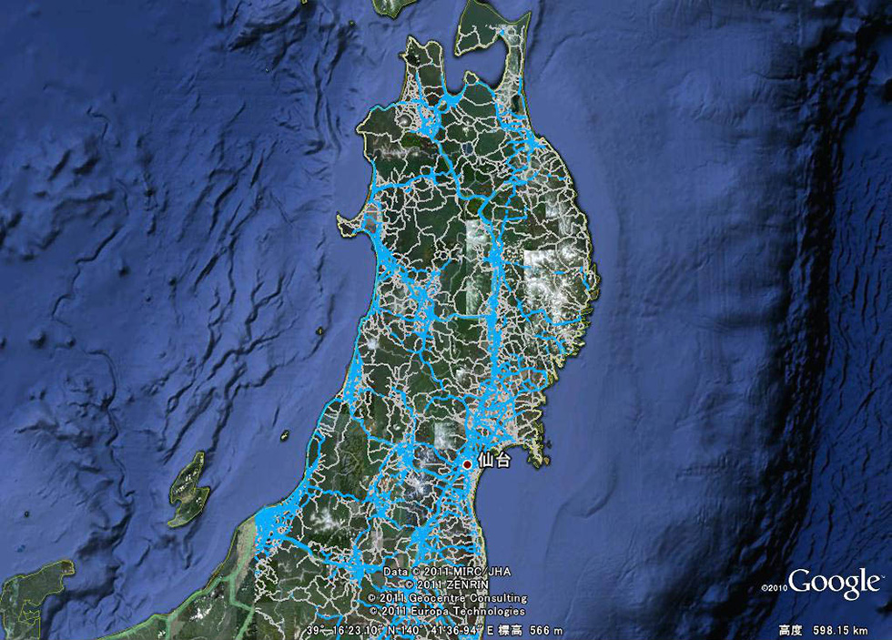 Great East Japan Earthquake traffic information map based on Internavi data (image)
