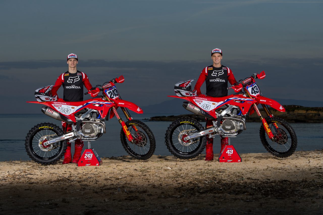 Tim Gajser (left) and Mitchell Evans (right) with their CRF450RW racing bikes
