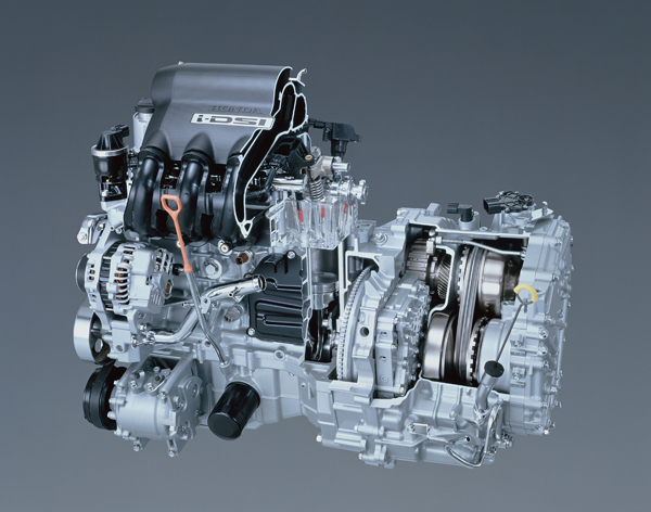 Cut-away view of the 1.3-liter i-DSI engine and new Honda Multimatic S transmission