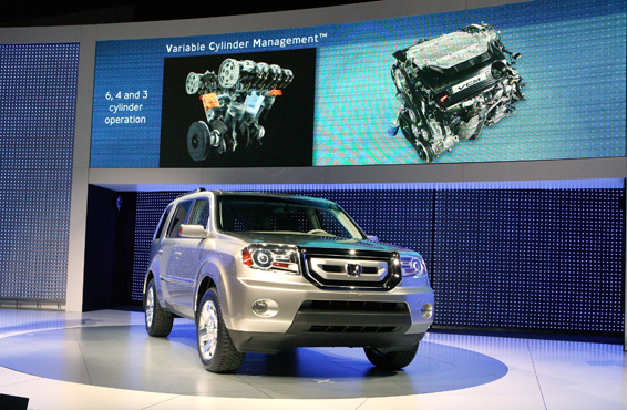 A prototype of the all-new 2009 Honda Pilot sport utility vehicle was introduced during the North American International Auto Show. The prototype conveys design features of the more boldly-styled 2009 Pilot, set to debut in spring 2008.