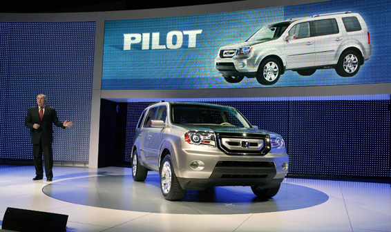 A prototype of the all-new 2009 Honda Pilot sport utility vehicle was introduced by John Mendel, executive vice president of American Honda Motor Co., Inc., during the North American International Auto Show. The prototype conveys design features of the more boldly-styled 2009 Pilot, set to debut in spring 2008
