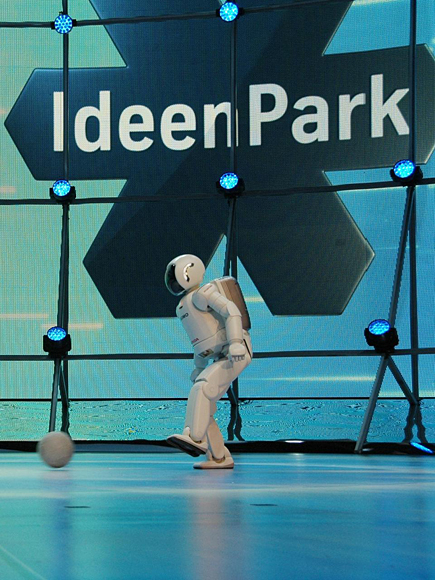 ASIMO showcases its footballing skills at IdeenPark, Essen, Germany