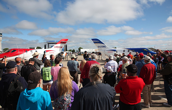 Honda Aircraft Company President and CEO Michimasa Fujino shares remarks with attendees of the Experimental Aircraft Association's (EAA) AirVenture Oshkosh 2013 event.