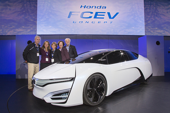 Honda FCX Clarity customers get their first look at the Honda FCEV Concept at the 2013 Los Angeles Auto Show, November 20, 2013.