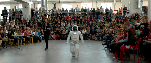 ASIMO visits the Techmania Science Center in Plzen, Czech Republic