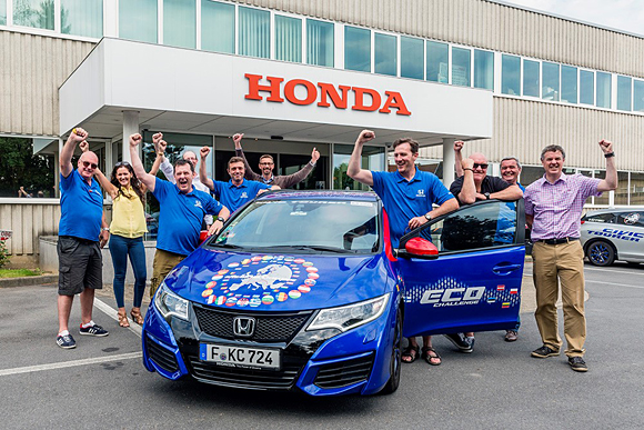 Honda sets new GUINNESS WORLD RECORDS™ title for fuel efficiency, averaging 2.82 liters per 100km (100.31mpg) in 13,498km (8,387 mile) drive across 24 EU countries