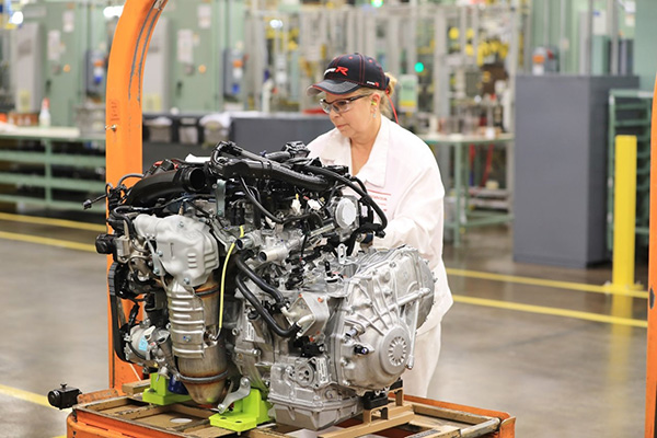 Anna Engine Plant associate Linda Lentz completes a final inspection of the 25 millionth engine before it's shipped to the Marysville Auto Plant for placement in an all-new 2018 Accord.