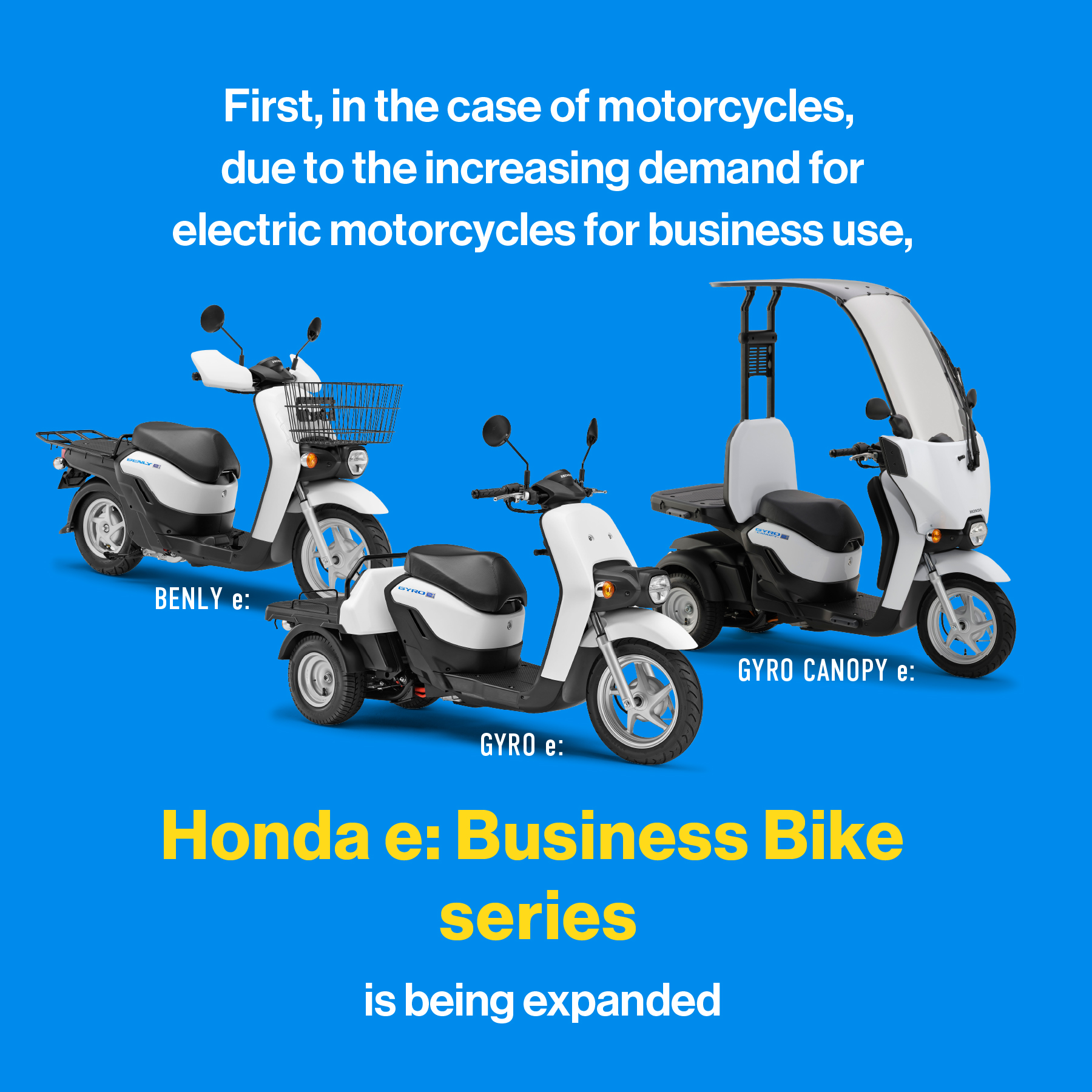 The &quot;Honda e: Business Bike&quot; series equipped with the Mobile Power Pack