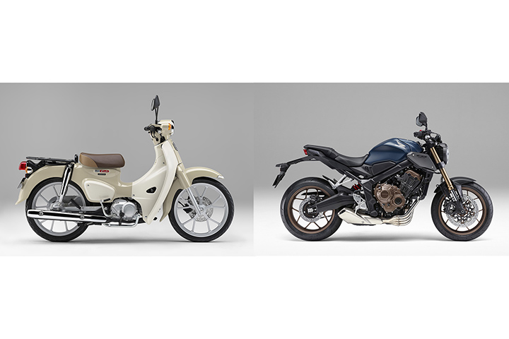 From the left, the Super Cub 110 and the CBR650R competition motorcycles