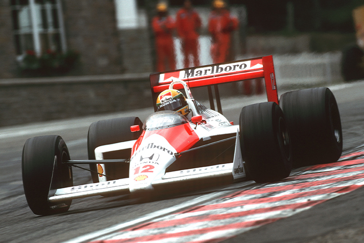 McLaren Honda MP4/4 equipped with the Honda V6 turbo engine, RA168E, demonstrated overwhelming strength in the 1988 season with 15 wins out of 16 races.