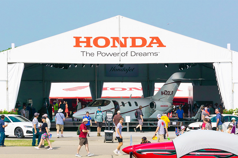 2023 EAA AirVenture Oshkosh. Honda’s unique exhibits, including cars and motorcycles, were well received by visitors.