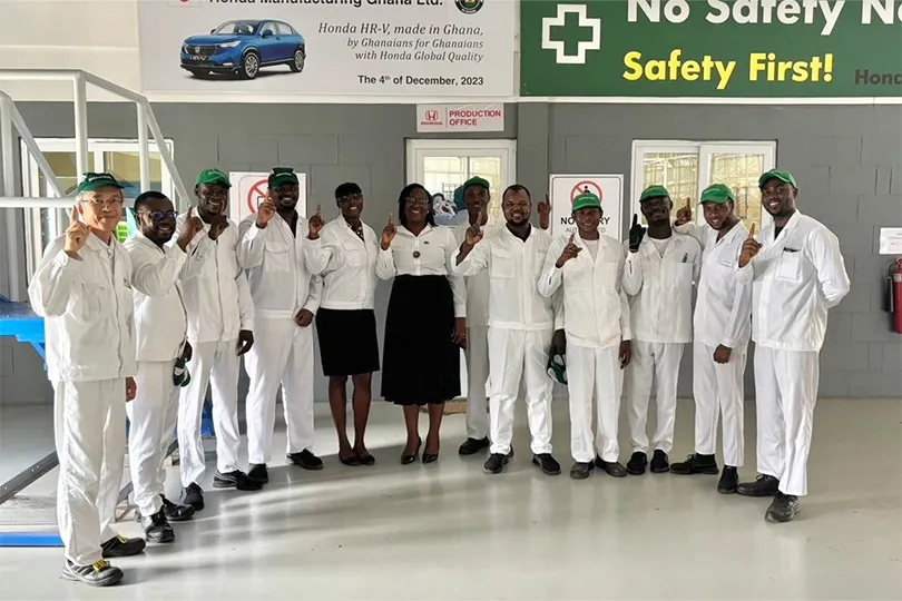 Memorial board in the factory’s office, with the slogan “Made in Ghana by Ghanaians for Ghanaians with Honda Global Quality” that the local associates cherish, is on display.