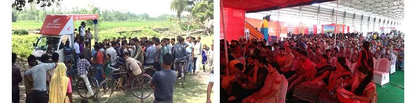 Caravan truck promotion (left) and workshop (right) in rural areas