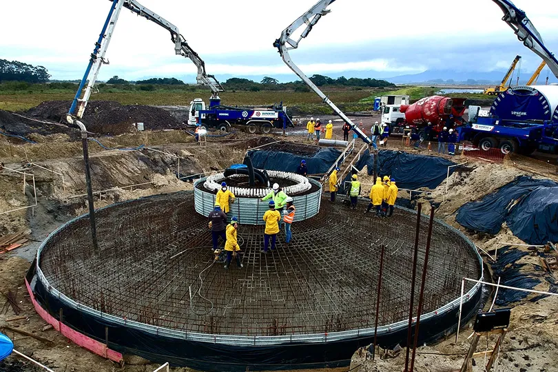 Installation of the wind turbine base with a structure that has piles up to 22 meters deep
