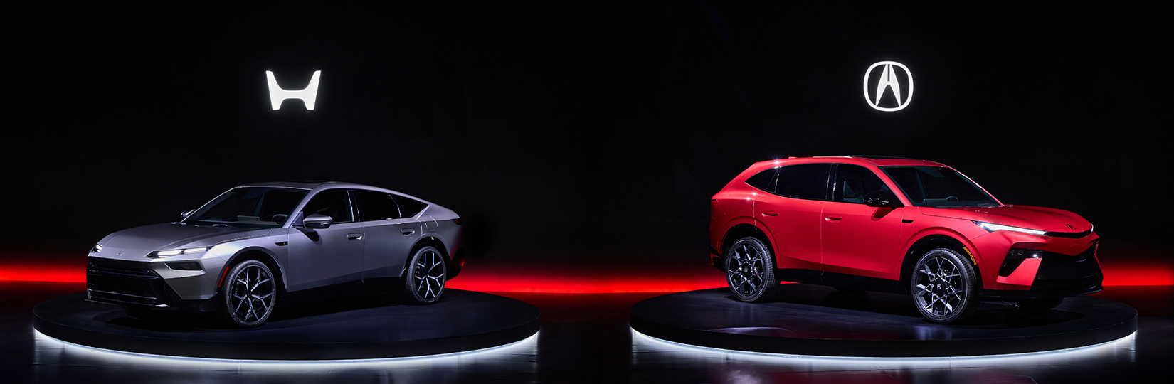 The “Honda Hybrid Sedan Prototype” (left) and “Acura Hybrid SUV Prototype” (right), prototypes of next-generation hybrid models scheduled for launch within the next two years