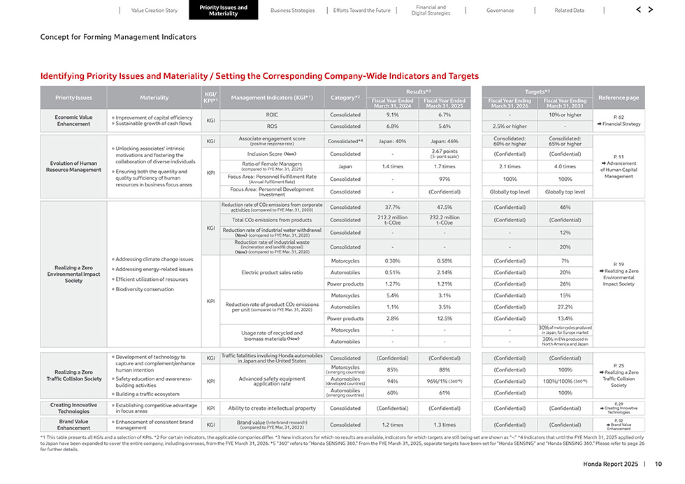 Summary table of priority issues and relevant KGIs