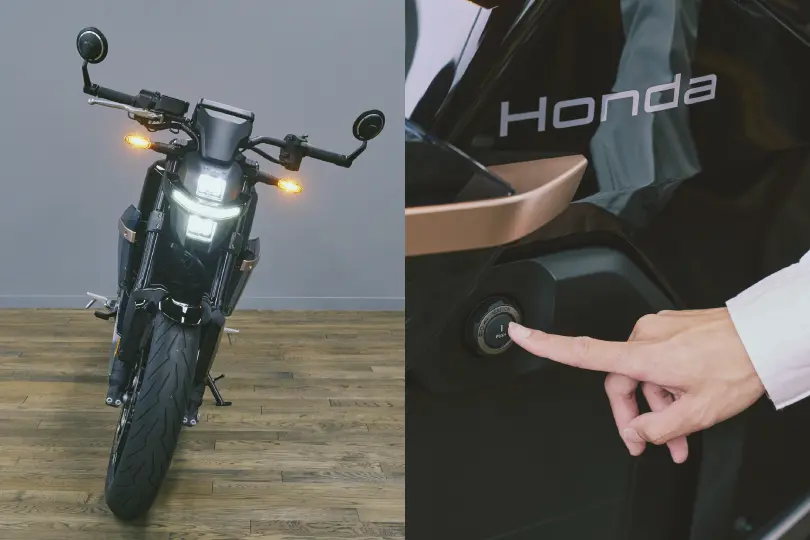 スリムなデザインが伝わる正面のアングル（左）。ロゴ下にさりげなく配置されている電源ボタン（右）