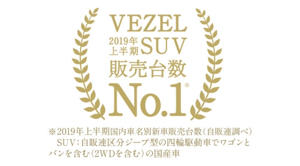 「VEZEL」が2019年上半期 SUV新車販売台数 第1位を獲得