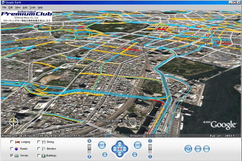 「Google EarthTM」を利用したフローティングカー情報表示状況