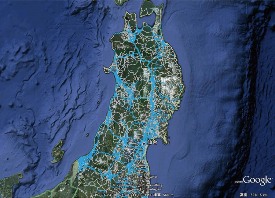 東日本大震災でのインターナビによる取り組み「通行実績情報マップ」（イメージ）