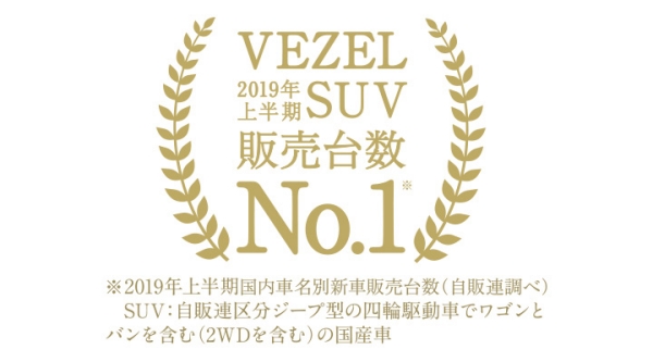 「VEZEL」が2019年上半期 SUV新車販売台数 第1位を獲得