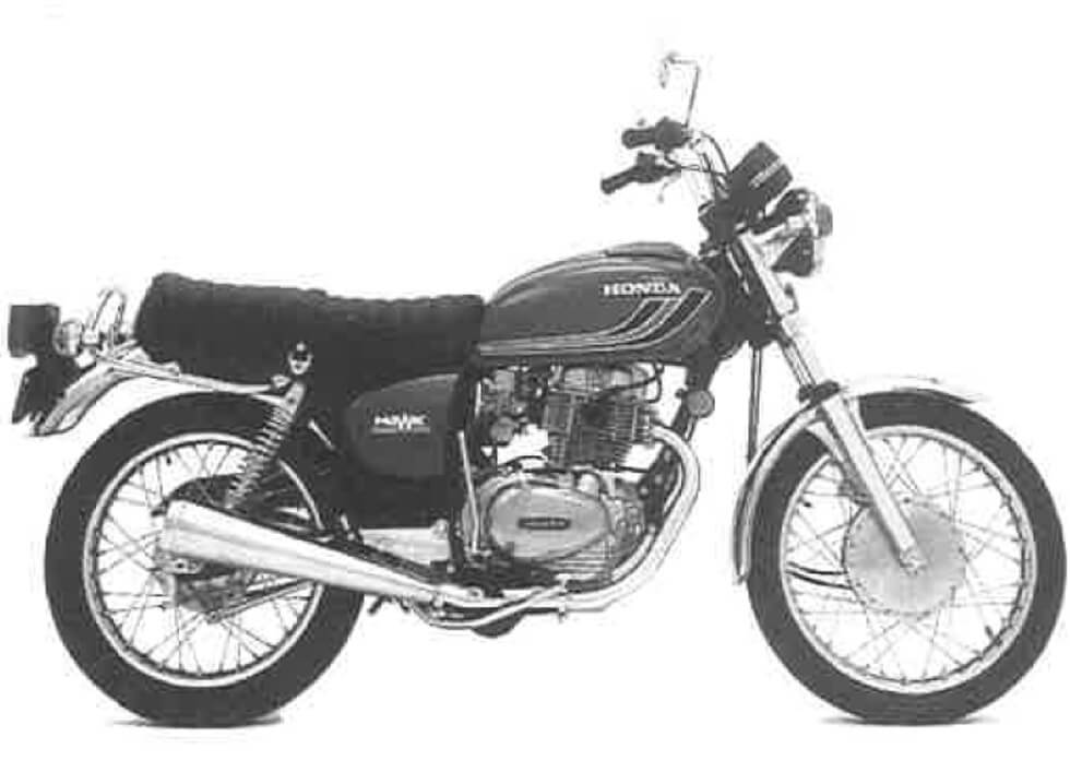 American Honda Motor later launched the 400 cc CB400T HAWKI in 1978. This model was positioned as a low-priced model with a kick-starter, eliminating the need for a cell-motor, drum brakes for the front, and wire-spoked wheels.