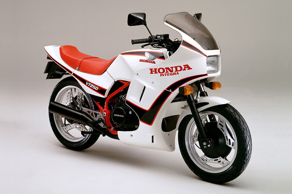 June 1983 VT250F Integra Water-cooled, 4-stroke, V2-powered VT250F with full-fairing