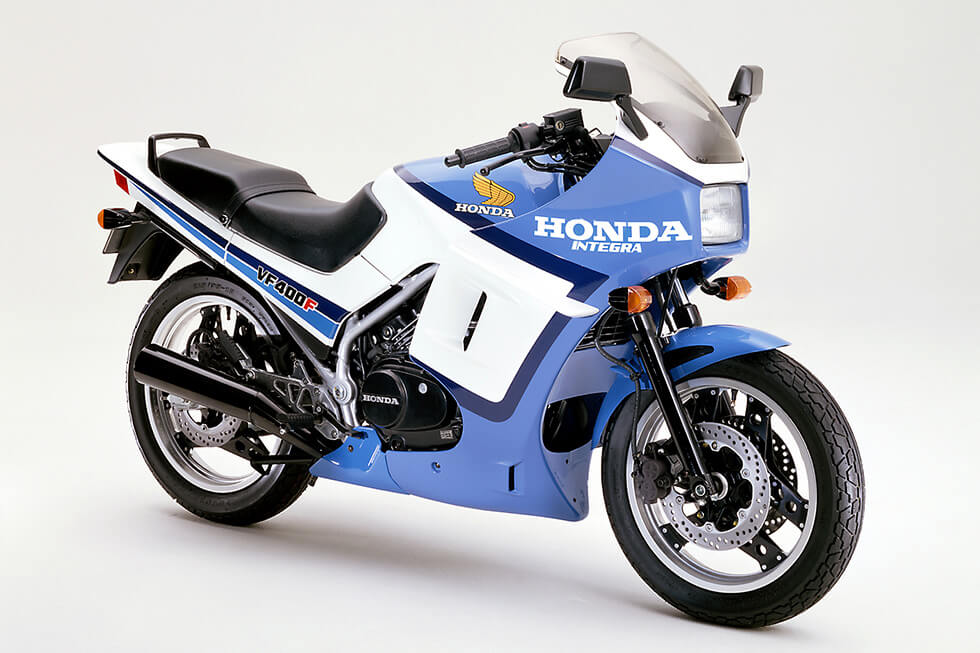 January 1984 VF400F Integra Water-cooled, 4-stroke, V4-opwered VF400F with full-fairing