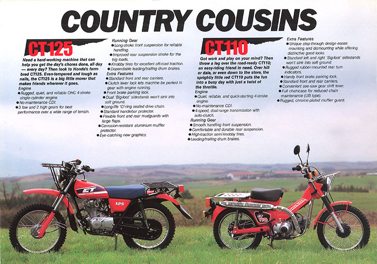 1990s Catalog for Australia. Export models other than North America were marketed under the CT110 name, the same as in Japan. The North American model was exported until 1986, but later was also exported to Australia and other countries.