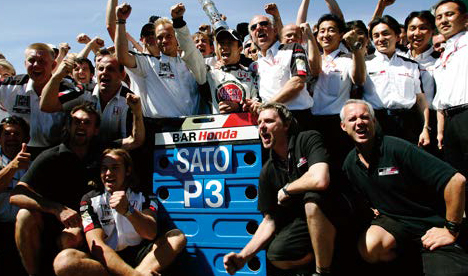 Takuma Sato finishes third in Round 9, U.S.A. (June 2004) First Japanese F1 driver on the podium since Aguri Suzuki in 1990.