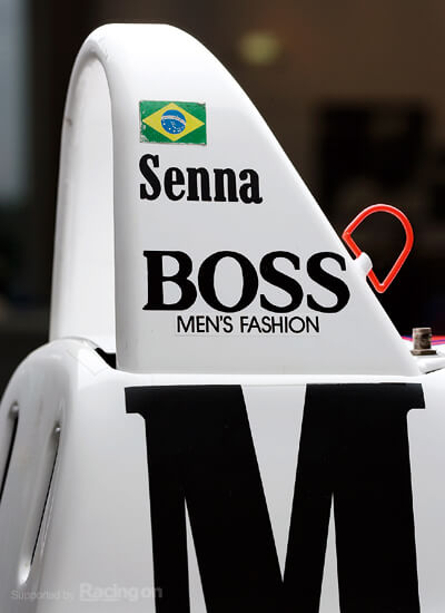 The Brazilian flag and Senna’s name on the roll bar 