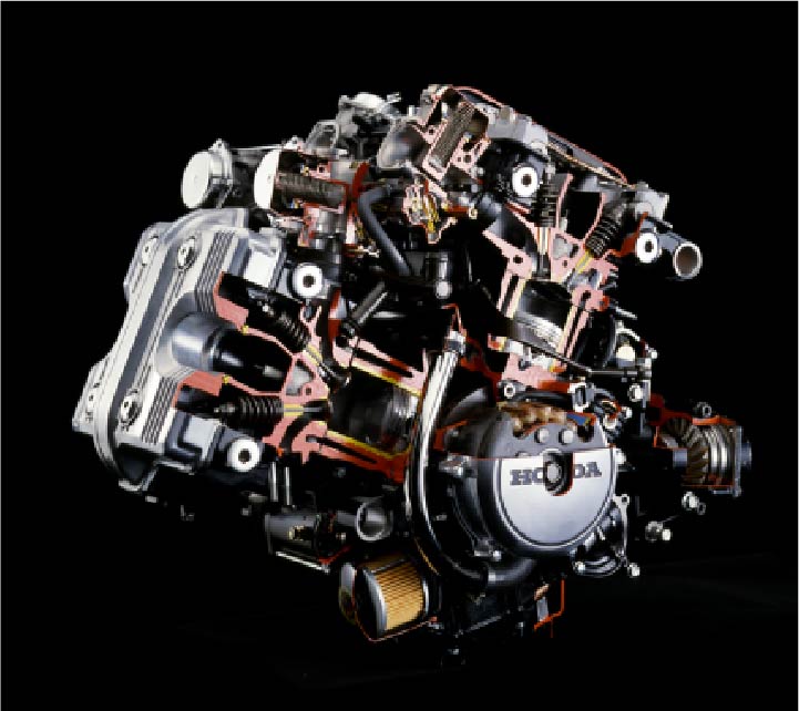 Liquid-cooled V4 engine mounted on VF750 Sabre