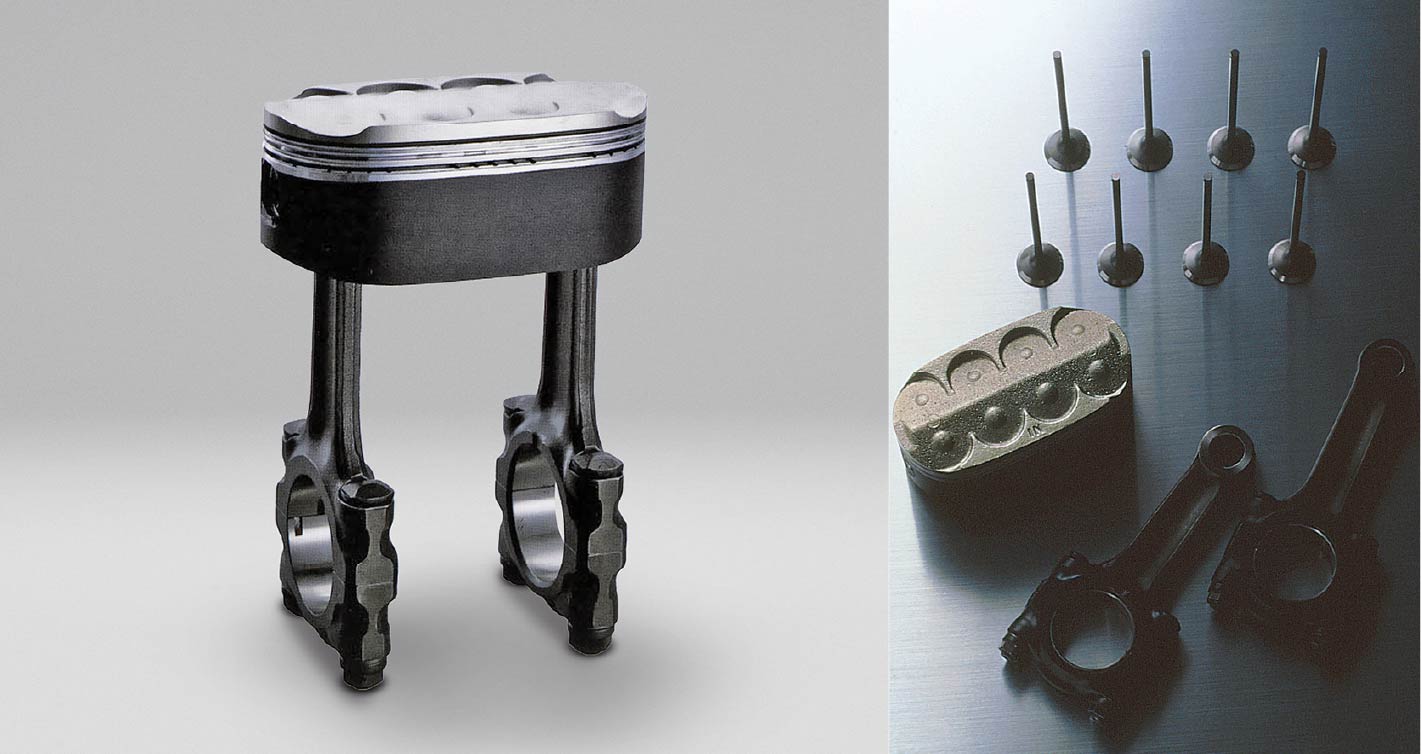 World’s first engine with regular elliptical envelope shaped pistons and valves used in the NR750 