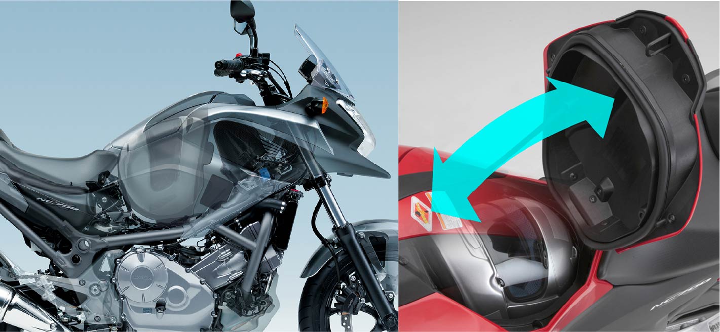 Inconspicuous helmet storage space