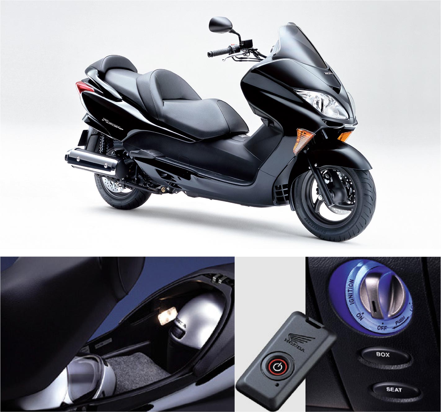 Second-generation Forza, which became Japan’s top light motorcycle thanks to its high product quality and competitiveness, including a 62-liter storage capacity and the first motorcycle to be equipped with a smart card key as standard equipment.