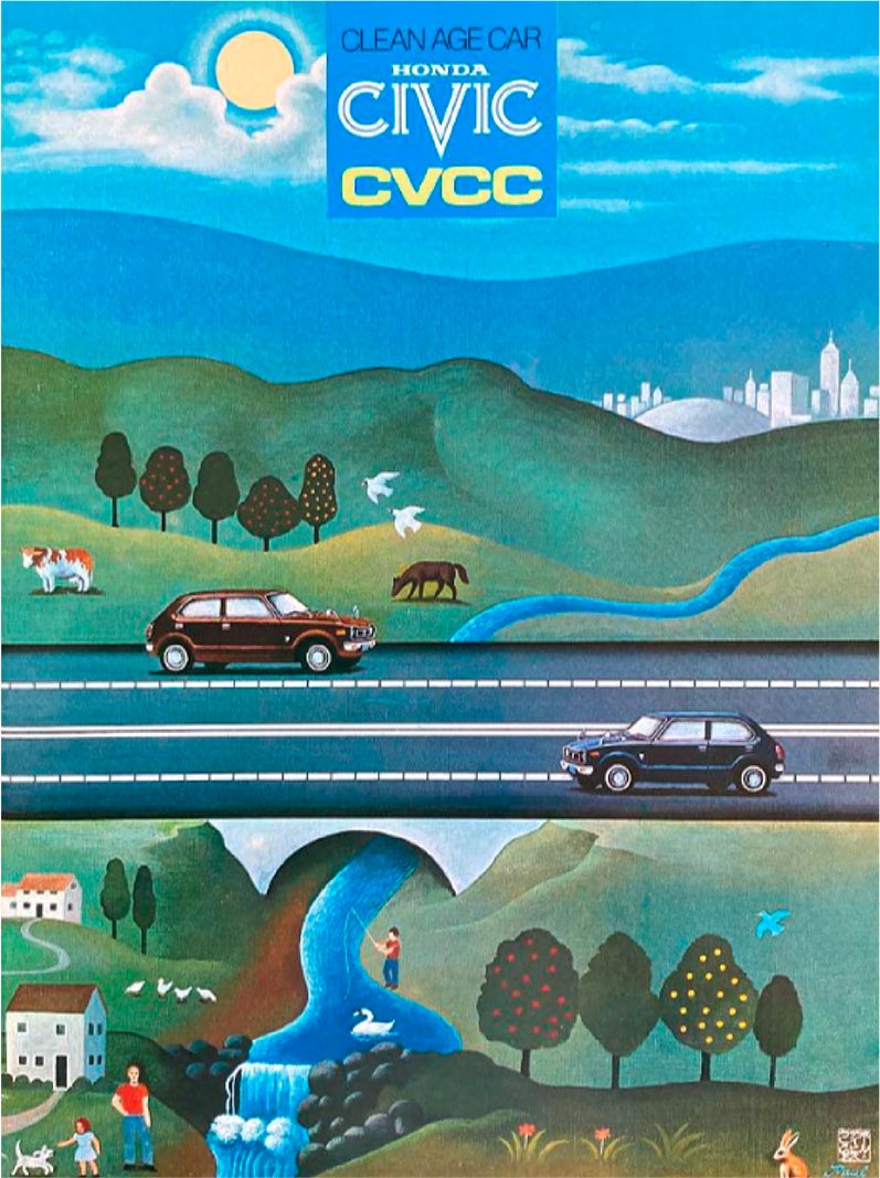 Civic CVCC campaign poster titled “CLEAN AGE CAR” 