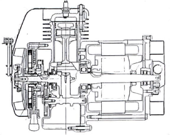 E300 layout in the early stages of development with split crankshaft.